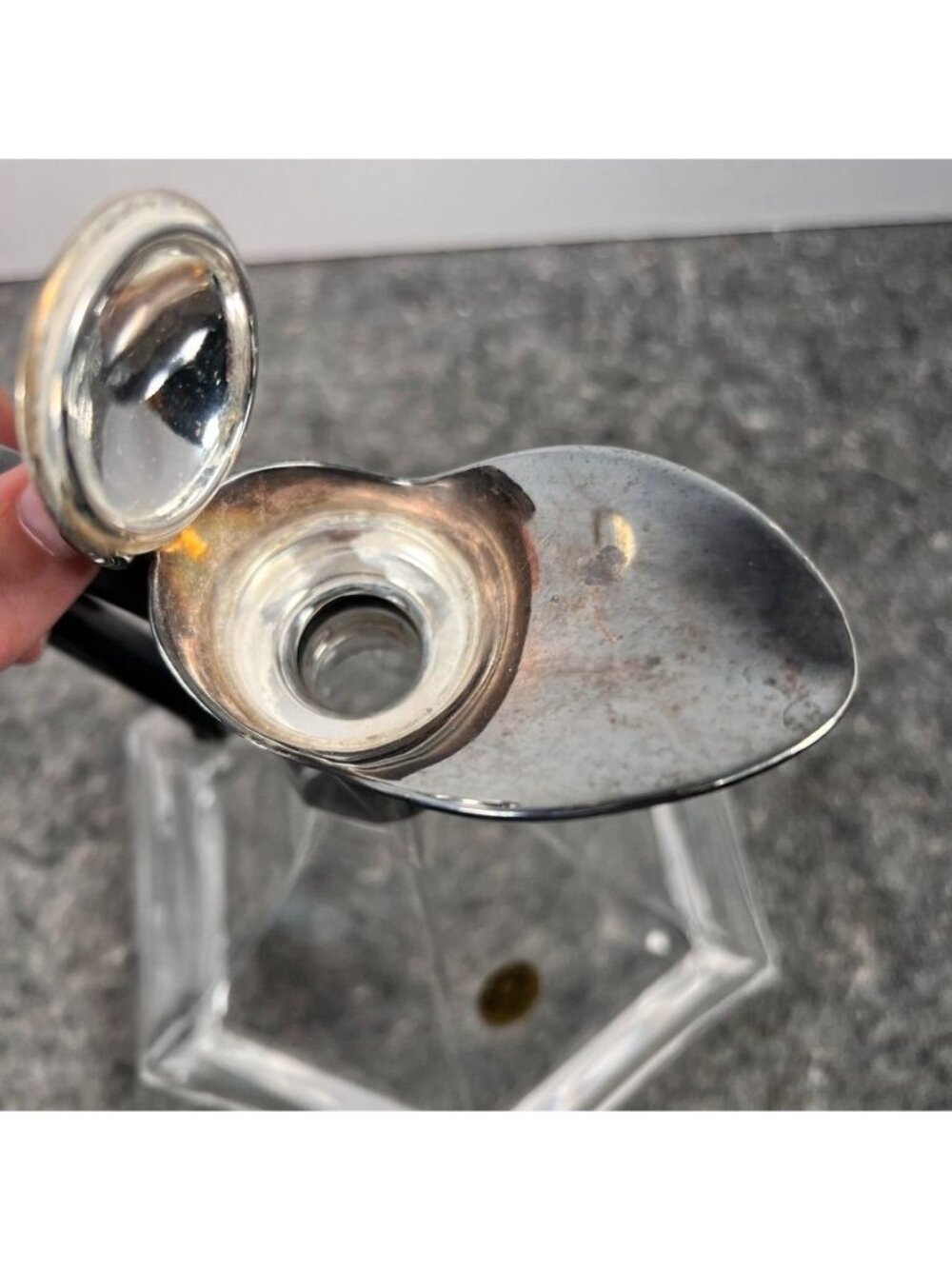 VTG RCR Royal Crystal Rock Hexagonal Decanter Patina Silver Handle & Spout - Picture 9 of 16